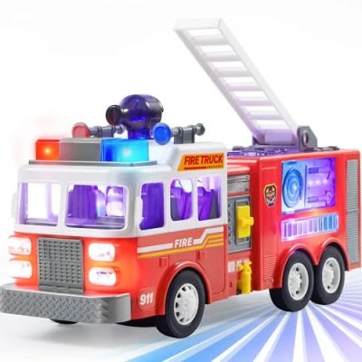 Imagen de JOYIN Camión de Bomberos LED Juguete para Niños 2 3 4 5 años, Proyecciones y Sirenas, con Interruptor Modo Control Volumen, Ambulancia Juguete, Camiones Niñas