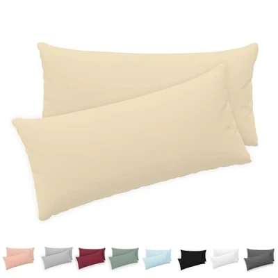 Imagen de Twinzen® Funda Almohada 40x80 (Juego de 2) Beige 100% Algodon Jersey Cojin para Cama Protector con Cremallera