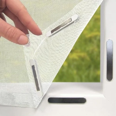 Imagen de EASYmaxx Mosquitera para Ventanas con Magic Click Cortada Individualmente a Medida Todas Las de hasta 150x180 cm Fácil instalación 12 imanes sin taladrar ni atornillar Blanco