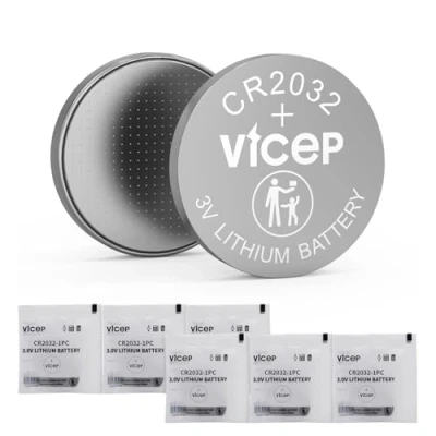Imagen de ViCep Paquete de 6 Pilas CR2032 Pila Boton CR 2032 Litio 3V para llaveros Coche, Relojes, calculadoras, Luces LED y más. Envasadas Individualmente