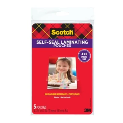 Imagen de plastificar Scotch con cierre autoadhesivo, 9,5 Mils, 4 x 6, tamaño de la foto, 5/Unidades