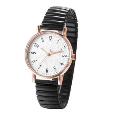 Imagen de JewelryWe Reloj Elástico Cómodo Mujer: Relojes de Moda Cuarzo Analógico Correa Flexible Acero Inoxidable Esfera con Números Arábigos Fácil Lectura para Ocio Deporte Negocios Regalos