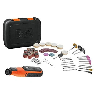 Imagen de BLACK+DECKER Multi Herramienta Rotativa 7,2V, Control de Velocidad Variable, Batería Integrada 1.5Ah, Incluye 53 Accesorios y Estuche Transporte, BCRT8IK