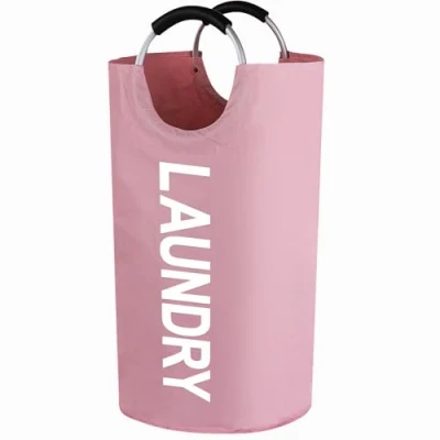 Imagen de Cesto de la Ropa Sucia, 90L bolsas Cestos para Colada, Plegable Bolsa Lavado Bin, Cesta Cubo Sucia Tela Oxford, lavandería ropa, mantas, almohadas Rosa
