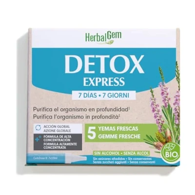 Imagen de HERBALGEM Detox Express 7 Días Purifica profundamente el organismo Complemento Alimenticio de Yemoterapia Fórmula Altamente Concentrada Acción Global 5 brotes Frescos Orgánico 7x10ml