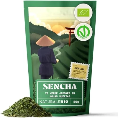 Imagen de Té verde Sencha Japonés Orgánico Upper Grade de 50g. Bio, Natural y Puro, en hojas la primera cosecha, cultivado Japón. Organic Japanese GreenTea. NaturaleBio
