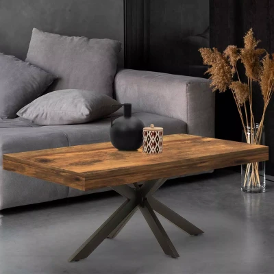 Imagen de IDMarket Alix Mesa baja rectangular (110 cm, pie araña, madera oscura, efecto envejecido, color negro