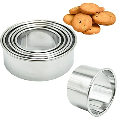 Imagen de Juego de 5 Cortadores galletas Redondos Moldes Rosquillas Acero Inoxidable para Redondo, Donuts, Pastel, Cookie, Fondant