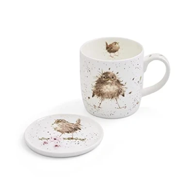 Imagen de Wrendale by Royal Worcester Taza y posavasos con diseño de pájaros volando el nido, multicolor