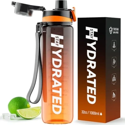 Imagen de Mevoly Botella Agua, 1 Litro Agua Gimnasio sin BPA con Marcador de Tiempo, Plastico Deportiva Motivacional, Cantimplora 1L para Gym, Colegio, Bicicleta