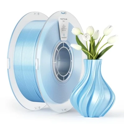 Imagen de PLA Seda Brillante Filamento kexcelled 1,75mm para Impresora 3D, Silk de Impresión 3D con Acabado Suave y Sedoso, Alta Tenacidad, Precisión Dimensional +/ 0,03mm, 1kg(2,2lbs), Azul Claro