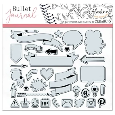 Imagen de Aladine Stampo Bullet Clear BANNIÈRES &amp; ICôNES Tabla de sellos espuma, Huella Silicona Ideal para Journal, Scrapbooking, Cuadernos Loisirs Créatives DIY
