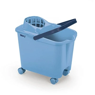 Imagen de Mery Cubo para Fregona con Ruedas Giratorias Escurridor Amplio Resistencia Máxima Polipropileno Capacidad 14 Litros Azul Celeste Medidas: 25.5x39x36.5 cm