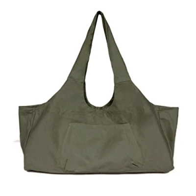 Imagen de 3DTengkit bolsa de yoga grande para esterilla yoga, lona con bolsillo interior cremallera, se adapta a la mayoría tamaños tapetes (verde militar)