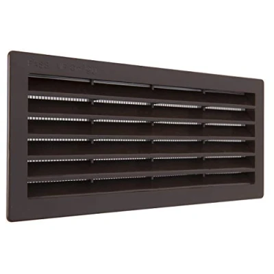 Imagen de La Ventilazione P25R2510M Rejilla de ventilación rectangular plástico marrón empotrable con red antiinsectos. Dimensiones: 254 x 108 mm, 254x108 mm
