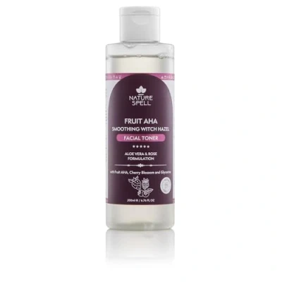 Imagen de Nature Spell Witch Hazel Tónico Facial con Fruta Alfa Hidroxiácidos, Flor de Cerezo, Aloe Vera y Agua Rosas 200 Ml Suavizante Aha&#039;S Natural Formulación Libre Alcohol