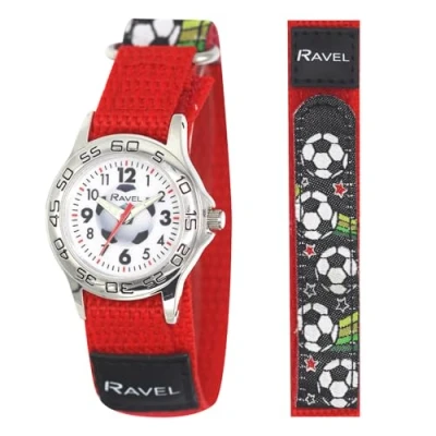Imagen de Ravel Reloj Fútbol Rojo para Niños con Correa de Cierre Fácil Cuarzo Analógico R1507.61