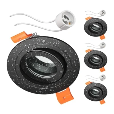 Imagen de ledscom.de 4 pzas. marco empotrable en techo ERID, antihumedad, baño, IP44, redondo, orientable, negro mate, incl. casquillo GU10