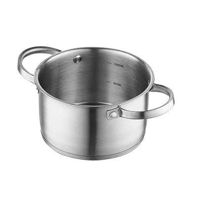 Imagen de FLORINA Olla de Acero Inoxidable (1,2 l) 14 cm I con Tapa Vidrio Incluye Vaso Medidor y Mango Remachado Fondo 3 Capas Apto para Lavavajillas Inducción, Gas Eléctrica