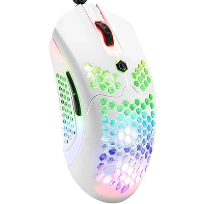 Imagen de Ratón para juegos liviano con cable 65G, 26 ratones de juego USB retroiluminación RGB y controlador programable 7 botones, PAW3325 12000DPI, Honeycomb Shell modelo O PC, Xbox, PS4