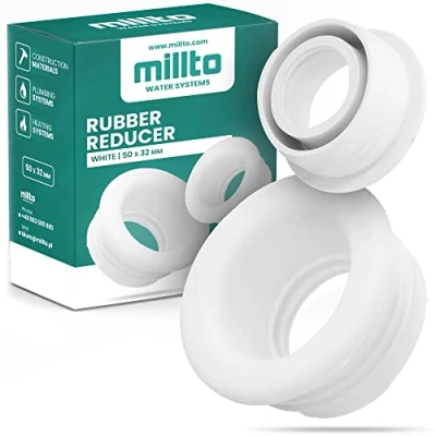 Imagen de Millto™ tubo reductor de goma Push Fit, drenaje, manguito goma, adaptador junta 3 bar, diámetro 50 x 32 mm, color blanco
