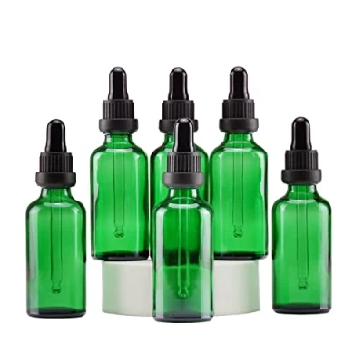 Imagen de YIZHAO Verde Frasco Cuentagotas Cristal 50ml, con Goteros Cristal, para Aceite Esencial, Laboratorio, Aromaterapia, Fragancia, Masaje, Cosméticos, Viajes 6Pcs