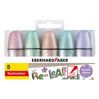 Imagen de Eberhard Faber 551409 Mini resaltador pastel purpurina, con punta en cuña, 5 rotuladores estuche
