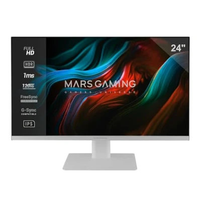 Imagen de MARSGAMING MV 24, Monitor 24 IPS FHD 120Hz, HDR10 1ms, FreeSync y G Sync, PC con Altavoces Integrados, Inclinación 25, Low Blue Light Flicker Free, HDMI + DisplayPort Jack 3.5mm, Blanco