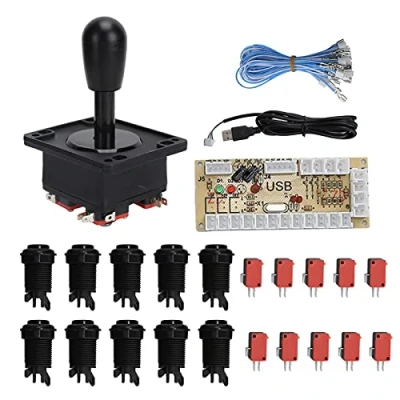 Imagen de kit de botones y joystick arcade, bricolaje LED arcade con retardo cero 10 codificador USB, profesional (18*12*9cm negro)
