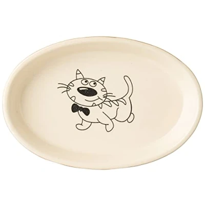 Imagen de Nobby Cuenco de cerámica ovalado para gatos, color marrón claro / beige, 17 x 11 2,5 cm