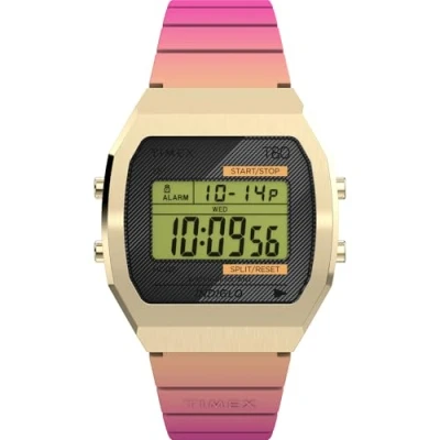 Imagen de Timex T80 Reloj de 36 mm unisex, correa resina rosa, esfera digital, caja en tono dorado TW2V74400
