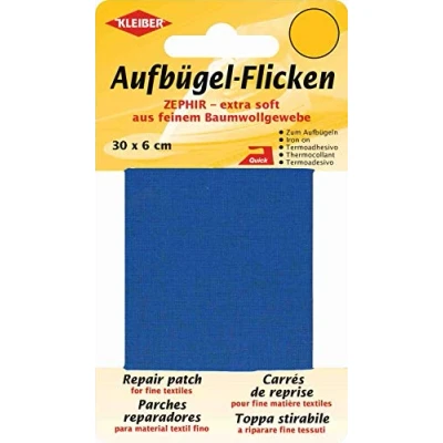 Imagen de Kleiber Cinta de reparación algodón Fino, Extra Suave, termoadhesiva, 30 x 6 cm, Color Azul Medio