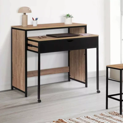 Imagen de IDMarket Escritorio extensible con 1 cajón, color negro Boston diseño industrial
