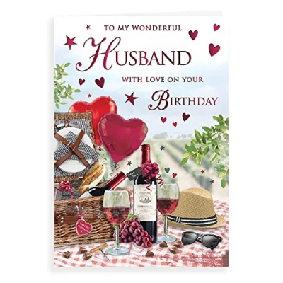 Imagen de Regal Publishing Tarjeta de cumpleaños tradicional para marido (22,8 x 15,2 cm), color rojo oscuro