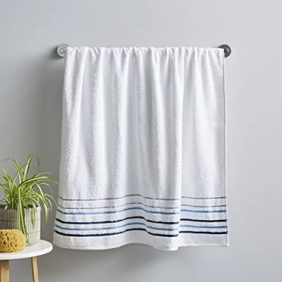 Imagen de Catherine Lansfield Java Stripe Toalla de baño algodón Suave y Absorbente, Color Blanco