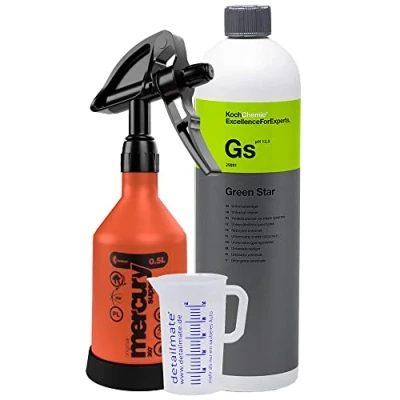 Imagen de detailmate Kwazar Pulverizador de 360 grados, limpiador universal Koch Chemie Green Star, 1 l, vaso medidor 50 ml
