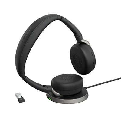 Imagen de Jabra Evolve2 65 Flex Auriculares Estéreo Inalámbricos con Bluetooth, Tecnología ClearVoice Cancelación de Ruido y ANC Híbrido, Certificados para MS Teams, Negro