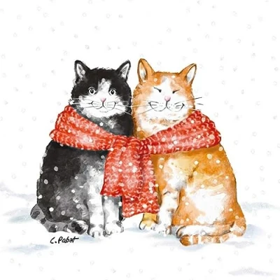 Imagen de 20 Servilletas de Navidad con diseño gatos invierno conectados como decoración mesa. papel diseño. También para decoupage y (33 x 33 cm)
