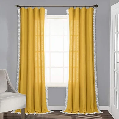 Imagen de Lush Decor Rosalie Cortinas de Ventana Estilo rústico, Juego Paneles para salón, Comedor, Dormitorio (par) 213 x 137 cm, Amarillo, cm