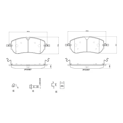 Imagen de BREMBO P 36 038 Juego de pastillas freno preparado para indicador desgaste con tornillos pinza freno, Chapa antichirridos accesorios
