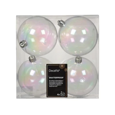 Imagen de Kaemingk bolas de Navidad plástico, 10 cm, 4 unidades, clásicas e irrompibles, para árbol Navidad, adornos y transparentes iridiscentes