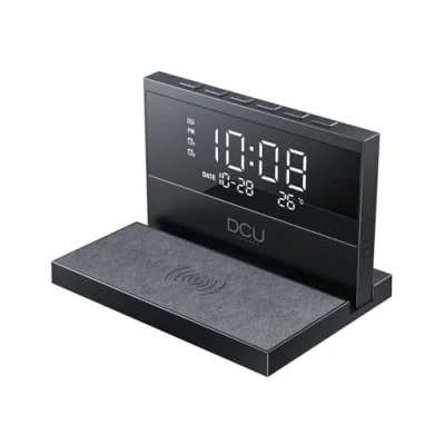 Imagen de DCU TECNOLOGIC Reloj Despertador de Sobremesa Carga Rápida Inalámbrica Luz Nocturna Ajustable 2 Alarmas Personalizables