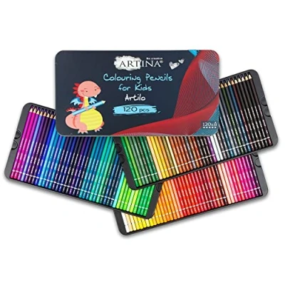 Imagen de Artina lápices de colores para niños Artilo Set 120 Juego XXL pinturas madera FSC irrompibles dibujar y colorear En casa o colegio