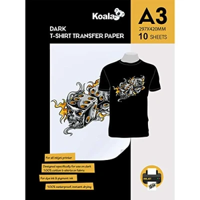 Imagen de KOALA Papel de transferencia tinta para camisetas oscuros, 10 hojas, A3