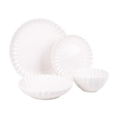 Imagen de Cofan Vajilla de porcelana esmaltada Juego 16 piezas Diseño en relieve Color: blanco Apta para lavavajillas, microondas y horno