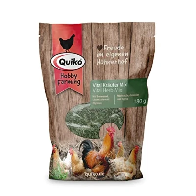 Imagen de Quiko Hobby Farming Vital Herbs Mix 180g Alimento complementario para Pollos, codornices y Aves de Corral Mezcla ortiga, Diente león tomillo