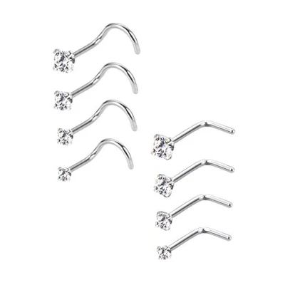 Imagen de Mudder 20 Gauge Anillos de Nariz Curvas Anillo la Tornillo Circón Piercing Joyería para el Cuerpo y L Forma, 8 Piezas, Acero inoxidable, óxido circonio, Acero, Cubic
