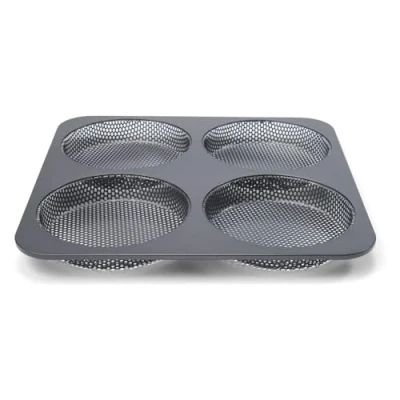 Imagen de patisse Molde perforado para hamburguesa con revestimiento antiadherente, 4 cavidades redondas de 12 cm cada una, tamaño la sartén: 28 x cm, 2,5 profundidad, mediano, negro
