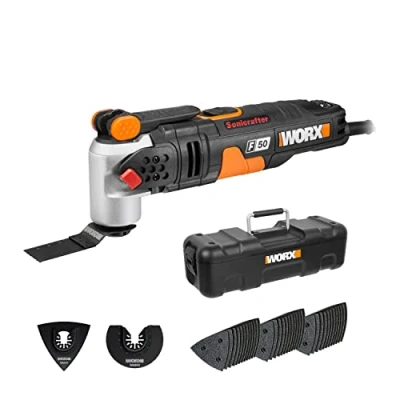 Imagen de Multiherramienta Sonicrafter 450W F50 WORX WX681 Velocidad variable, sistema Hyperlock Anclaje universal Set de 39 accesorios y maletín 5 grados oscilación
