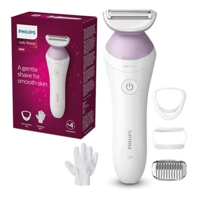 Imagen de Afeitadora femenina Philips BRL136/00, Zonas sensibles, Uso en seco y mojado, Más de 4 accesorios, Sin cable, Rosa
